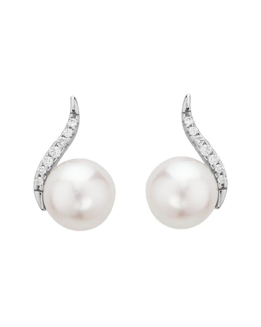 Pearls White 14k Diamond .08 Ct. & 8mm Pearl Studs