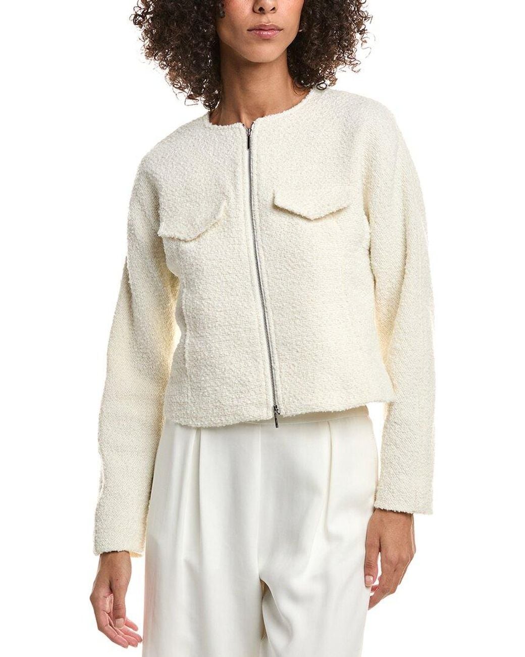 10 Crosby Derek Lam White Prewett Zip Front Wool-Blend Jacket