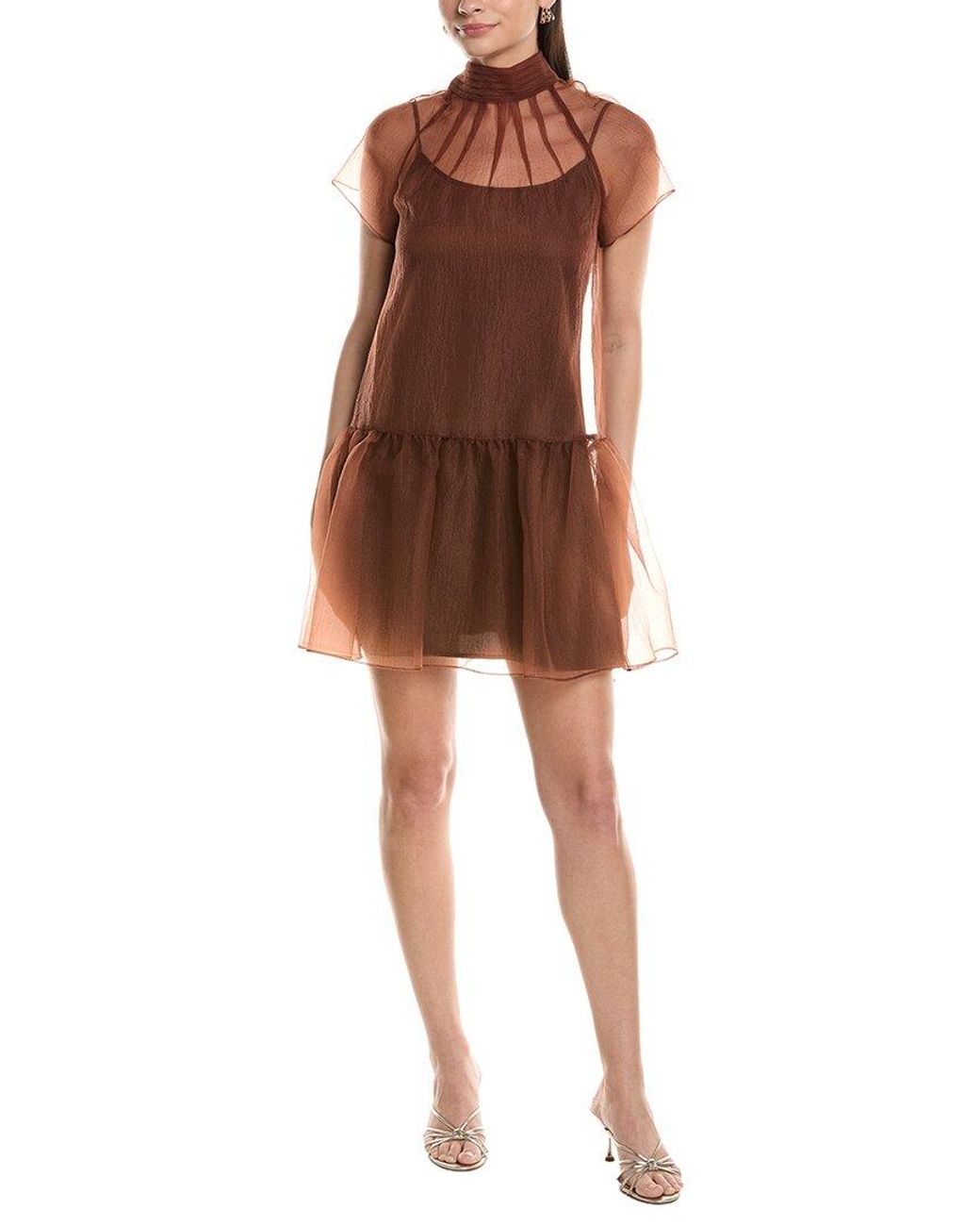 JLuxe Brown Solid Short Sleeve Mini Dress