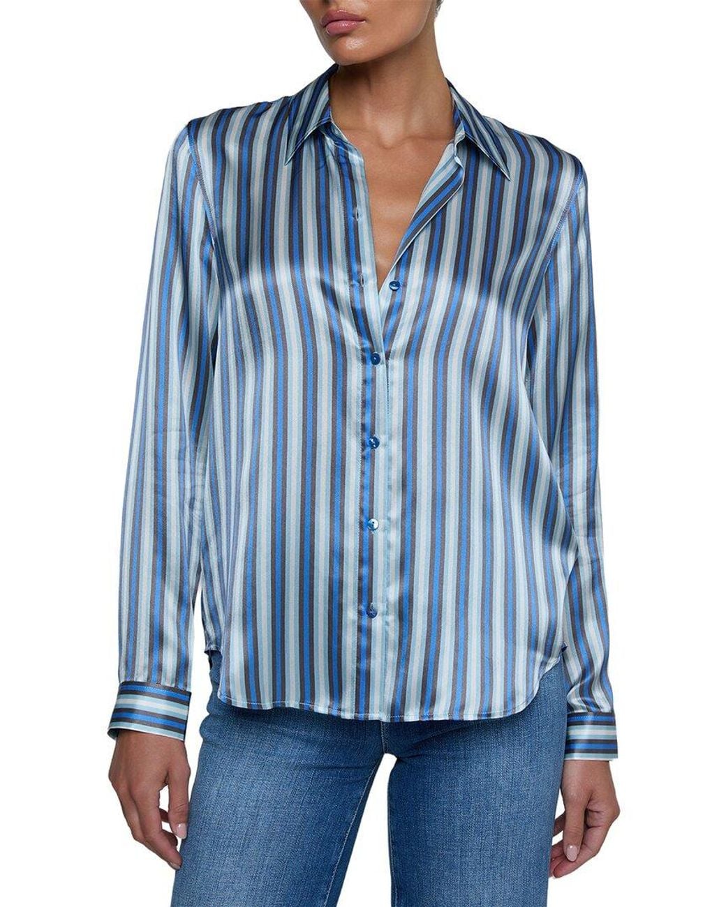 L'Agence Blue Tyler Silk Blouse