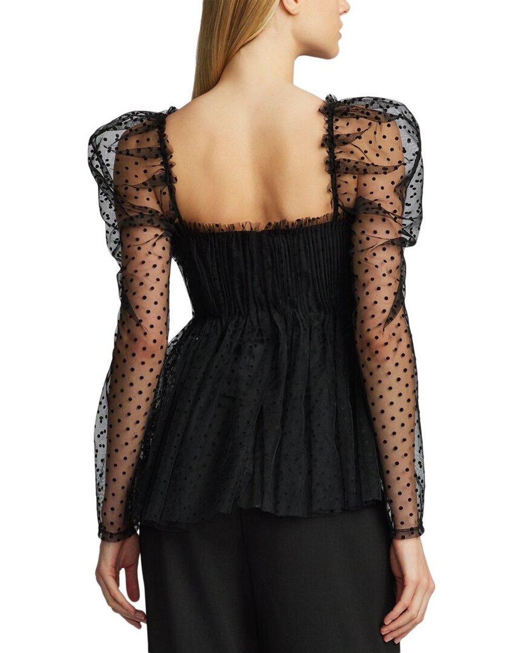 Zac Posen Black Dotted Tulle Top