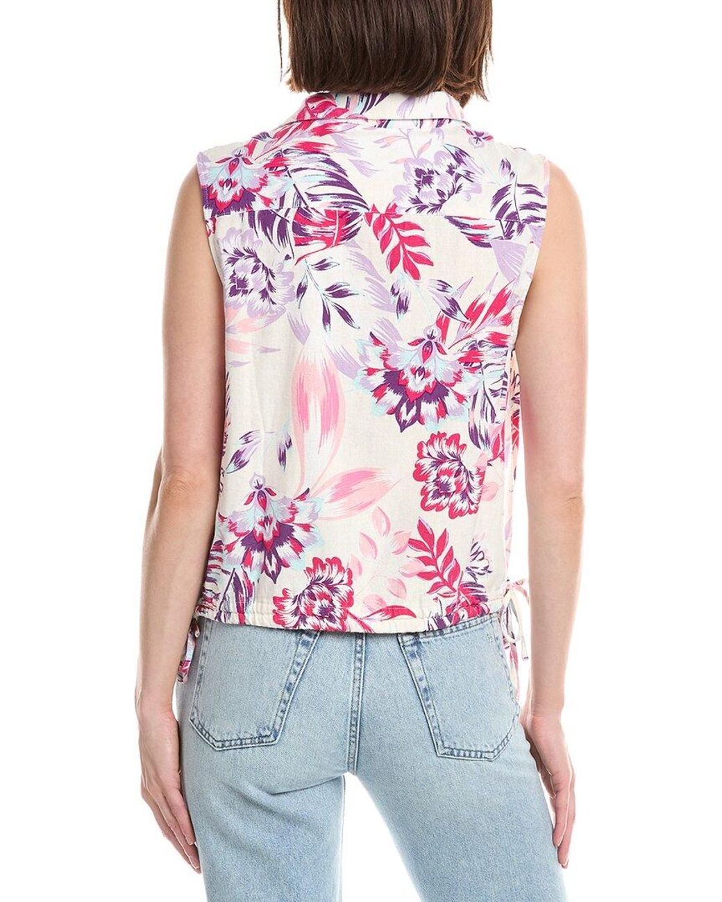 NVLT White Bottom Tie Linen-Blend Top
