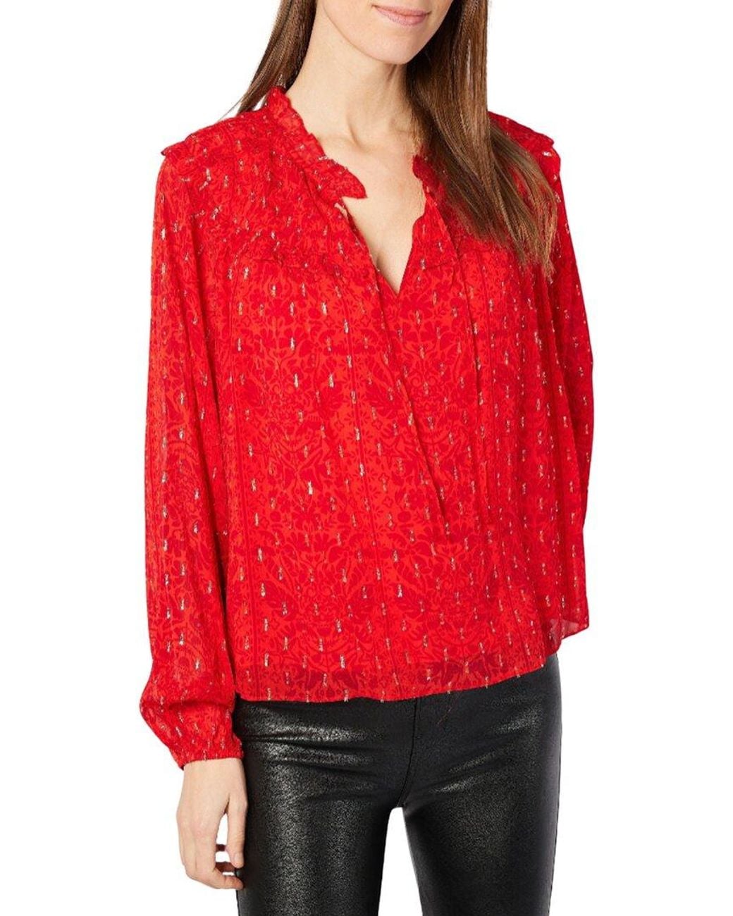 Sail To Sable Red Ruffle Front Top
