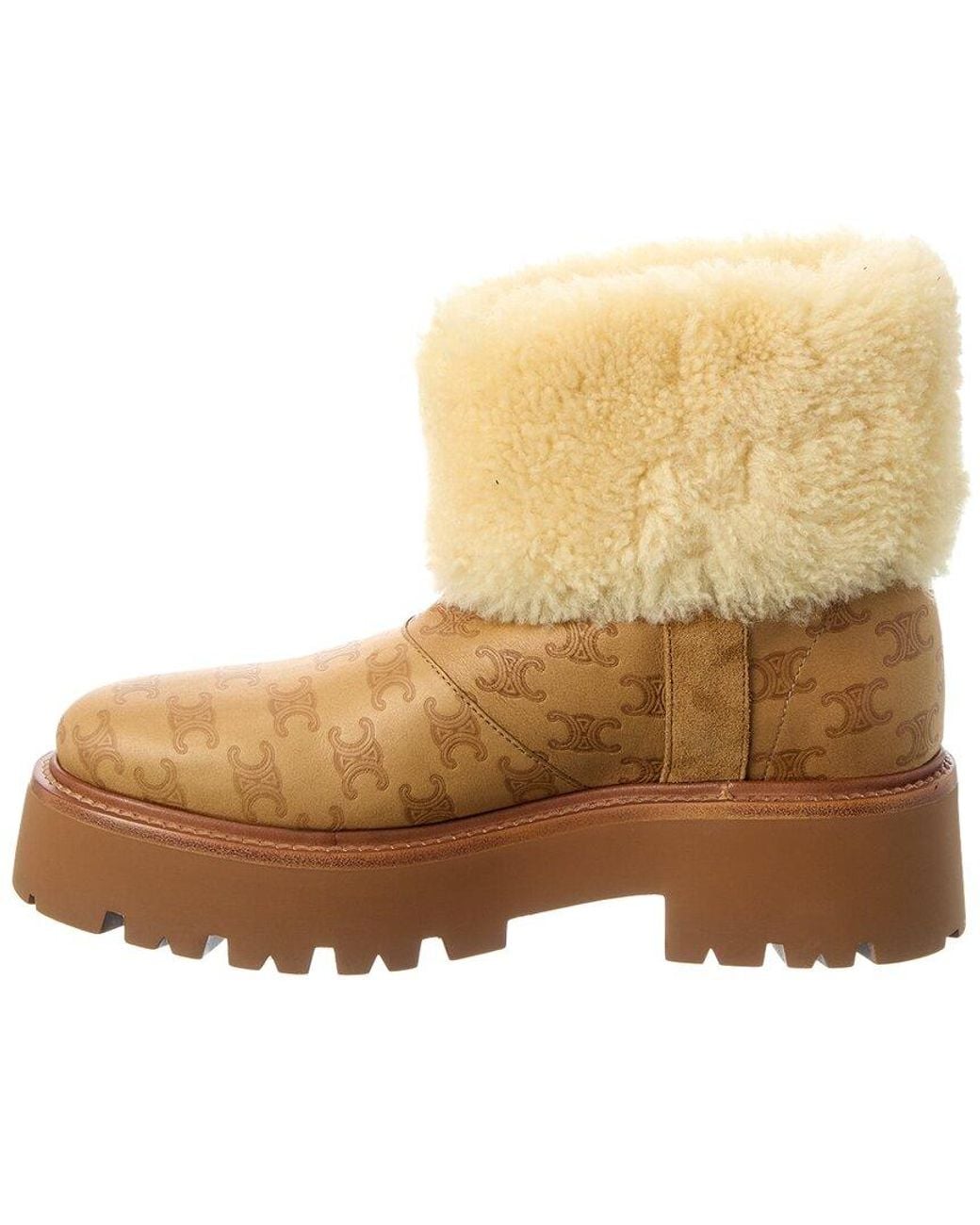 Céline Natural Bulky Cropped Triomphe Leather & Shearling Boot
