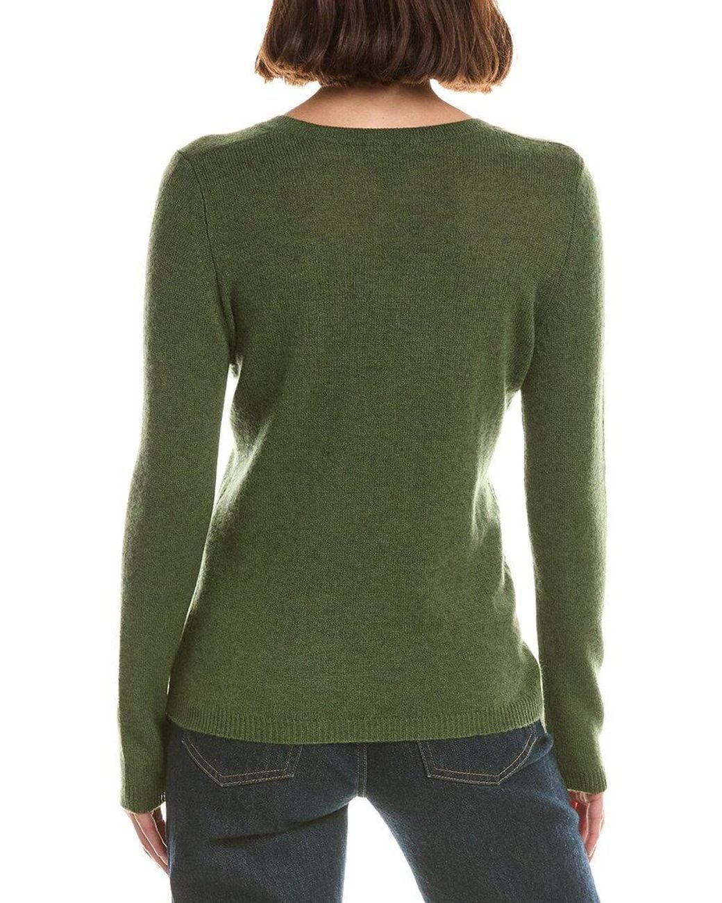 Forte Green Basic V-Neck 100% Cashmere Pullover