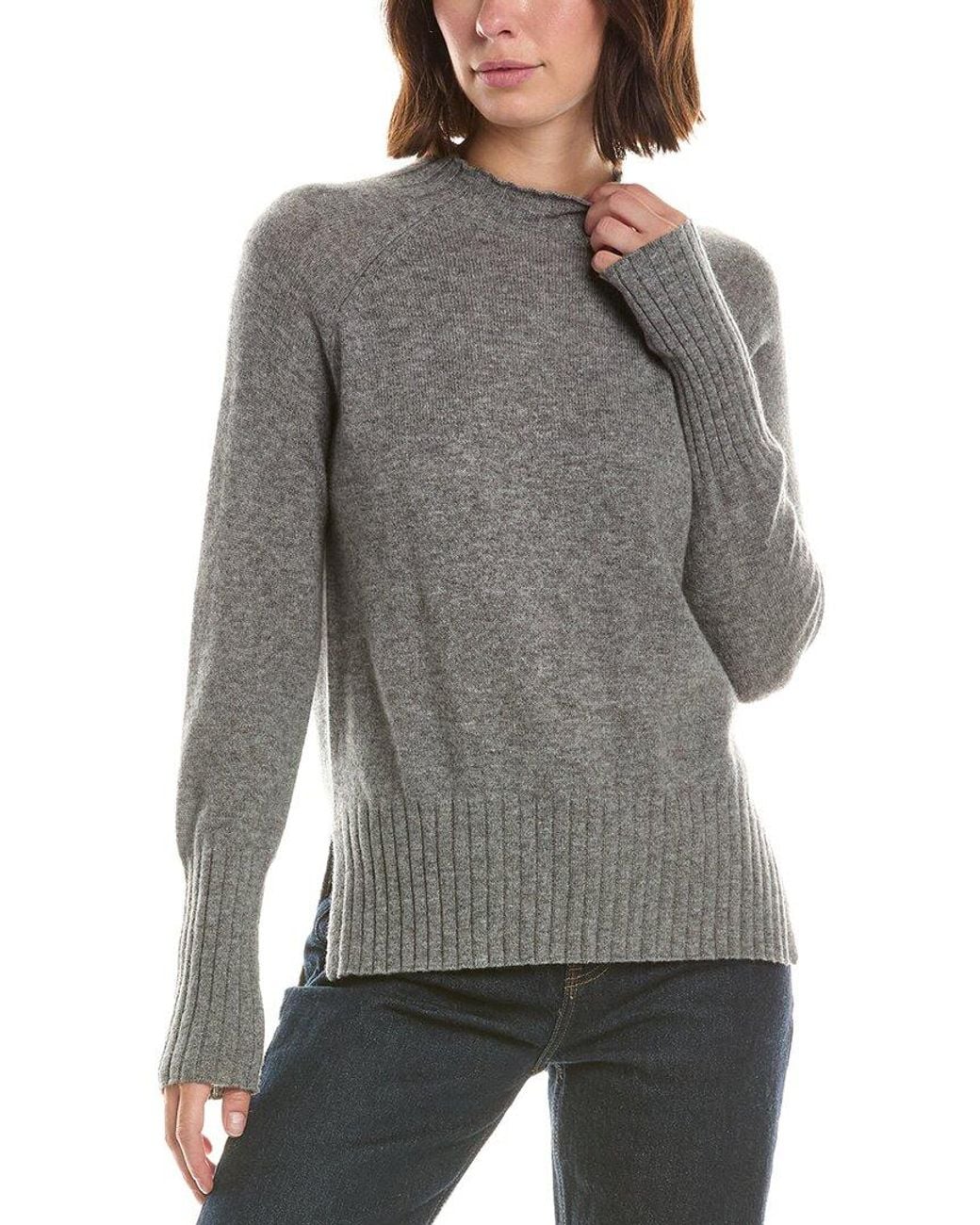 Forte Gray Basic Trim Low Funnel 100% Cashmere Pullover