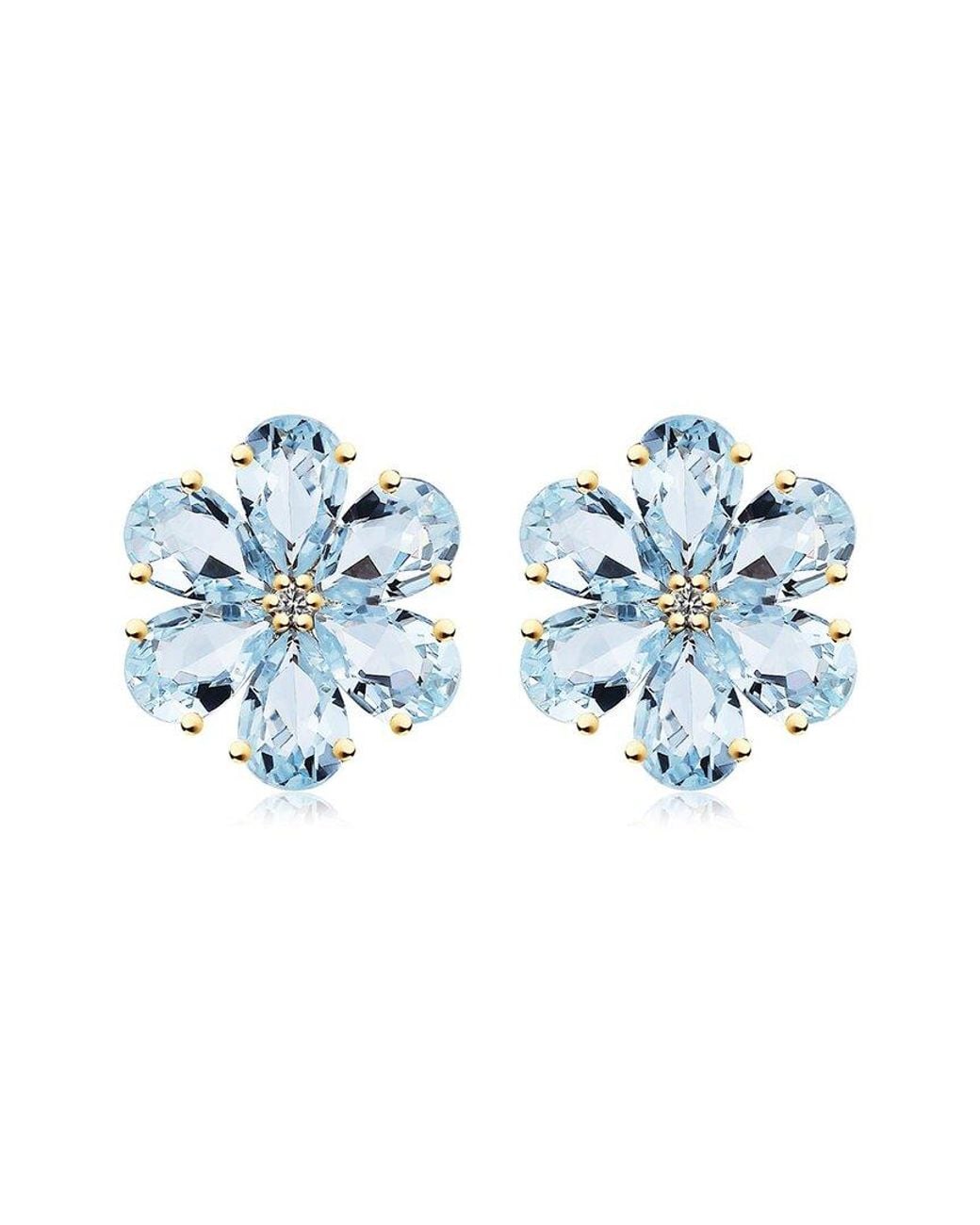 Nina Zhou Jewelry Blue 14K 4.85 Ct. Tw. Diamond & Aquamarine Stud Earrings