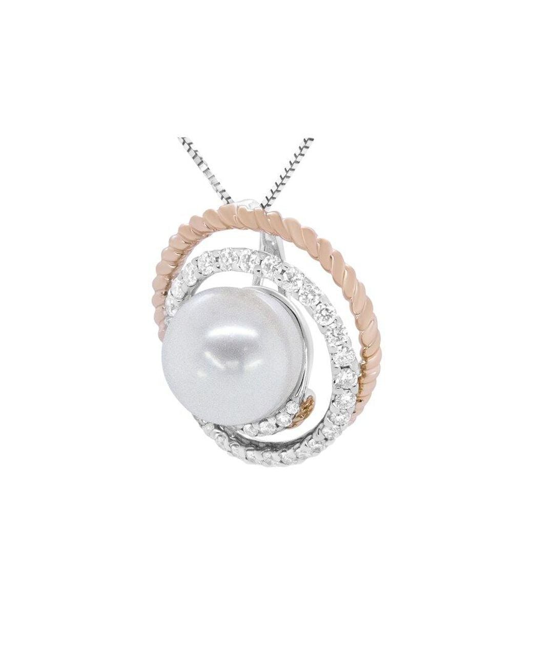 Haus of Brilliance White 14K & Rose Diamond & 9Mm Pearl Pendant Necklace