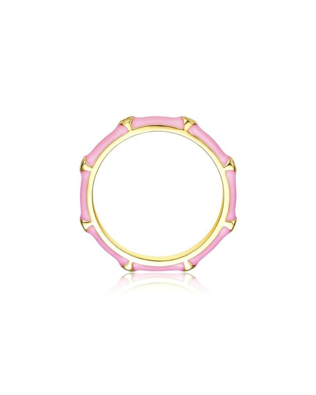 Rachel Glauber White 14k Plated Cz Bamboo Stacking Ring