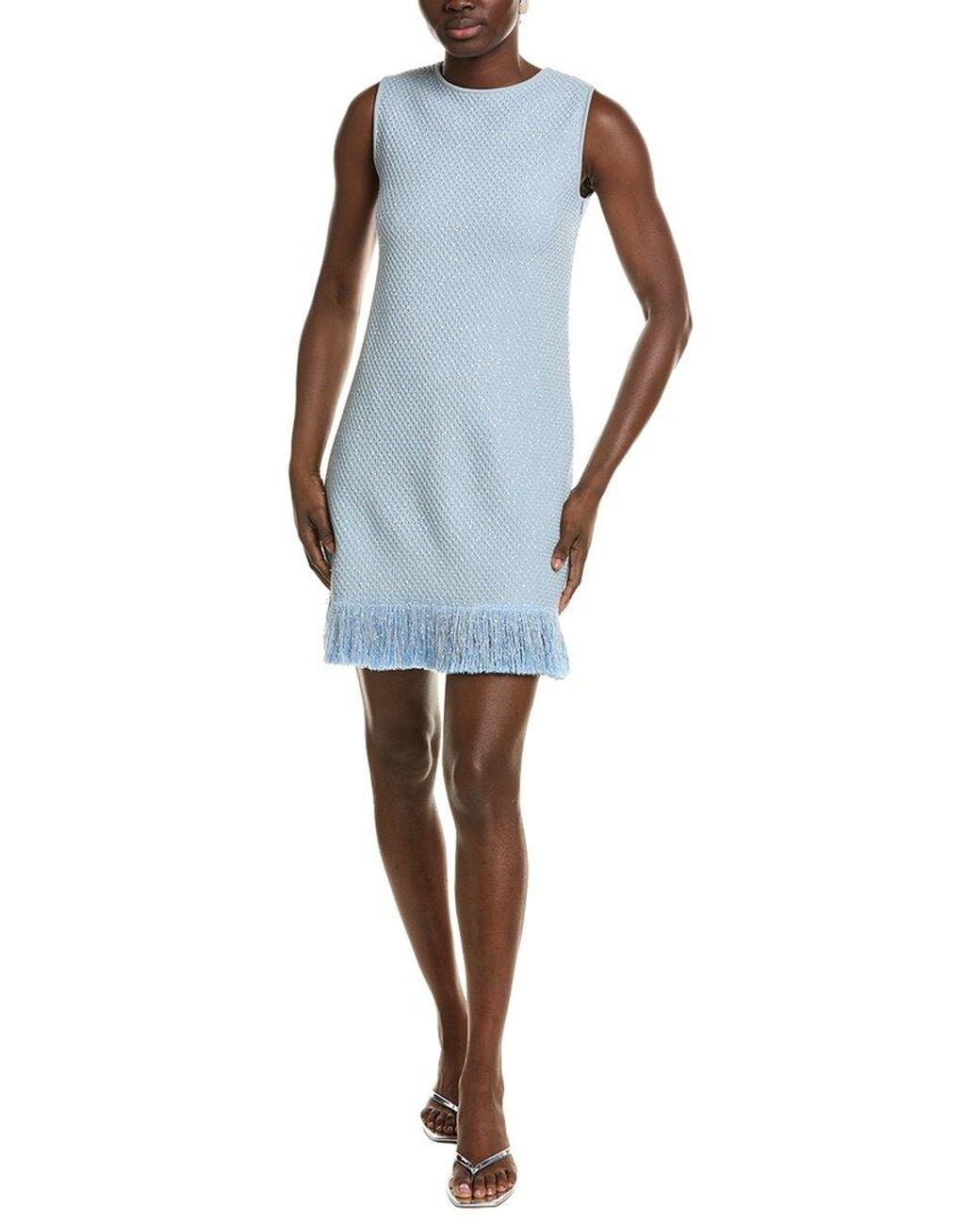 Oscar de la Renta Blue Tweed Textured Silk-Blend Dress