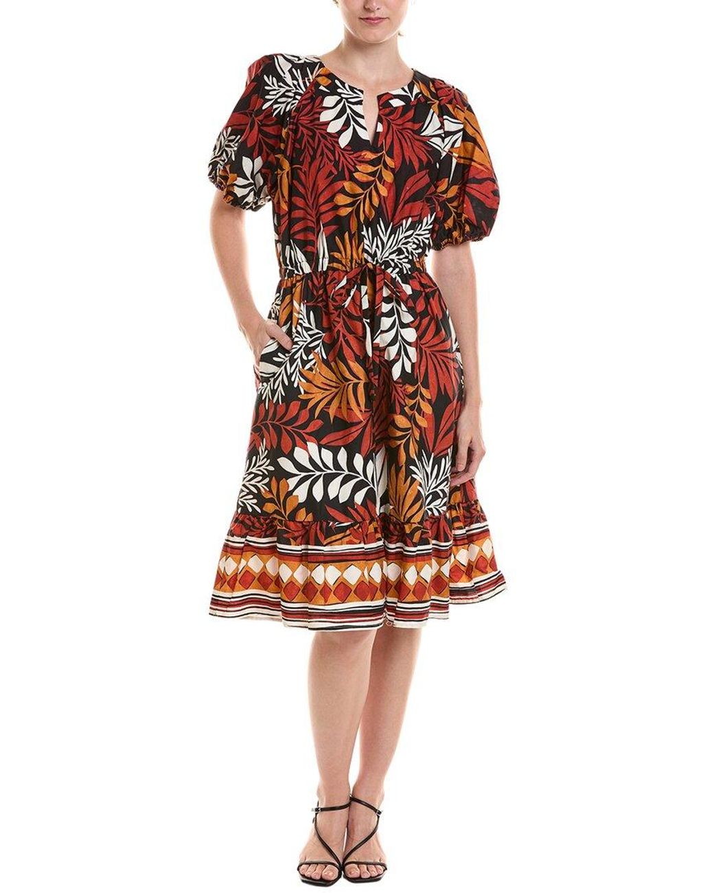 Jones New York Tiered Puff Sleeve V-Neck Dress