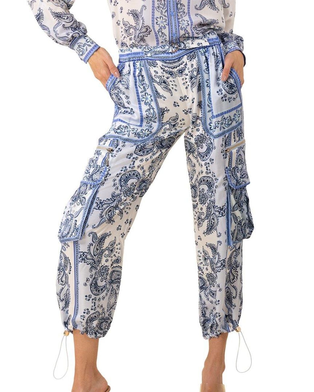Hale Bob Blue Silk-Blend Blaire Pant