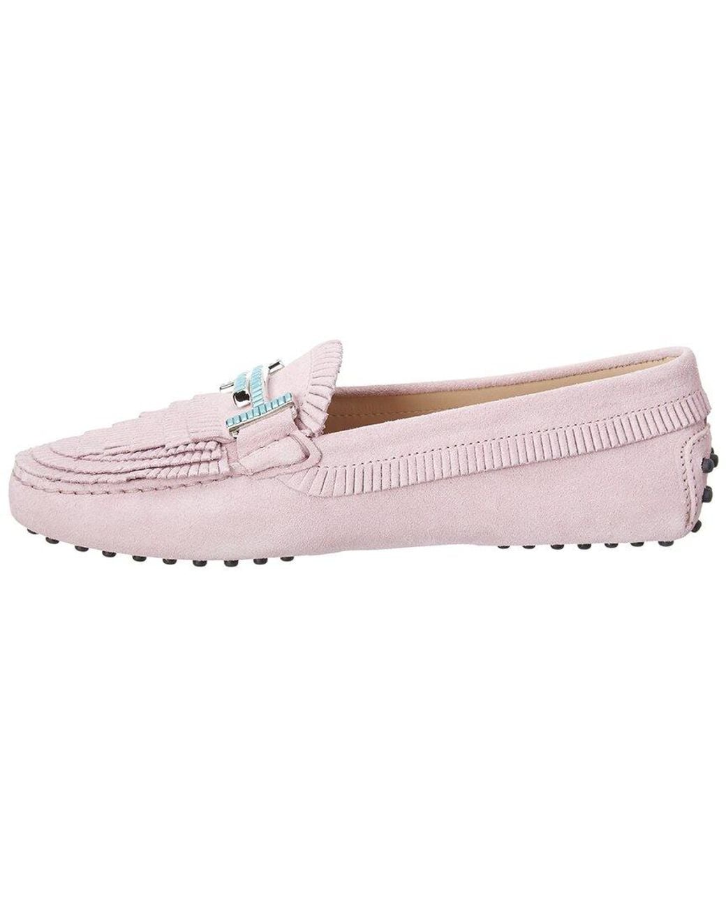 Tod's Pink Double T Gommino Suede Driving Shoe