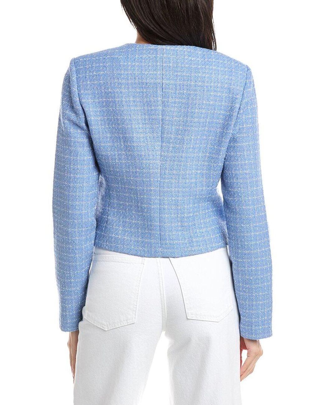 St. John Blue Collarless Boxy Jacket