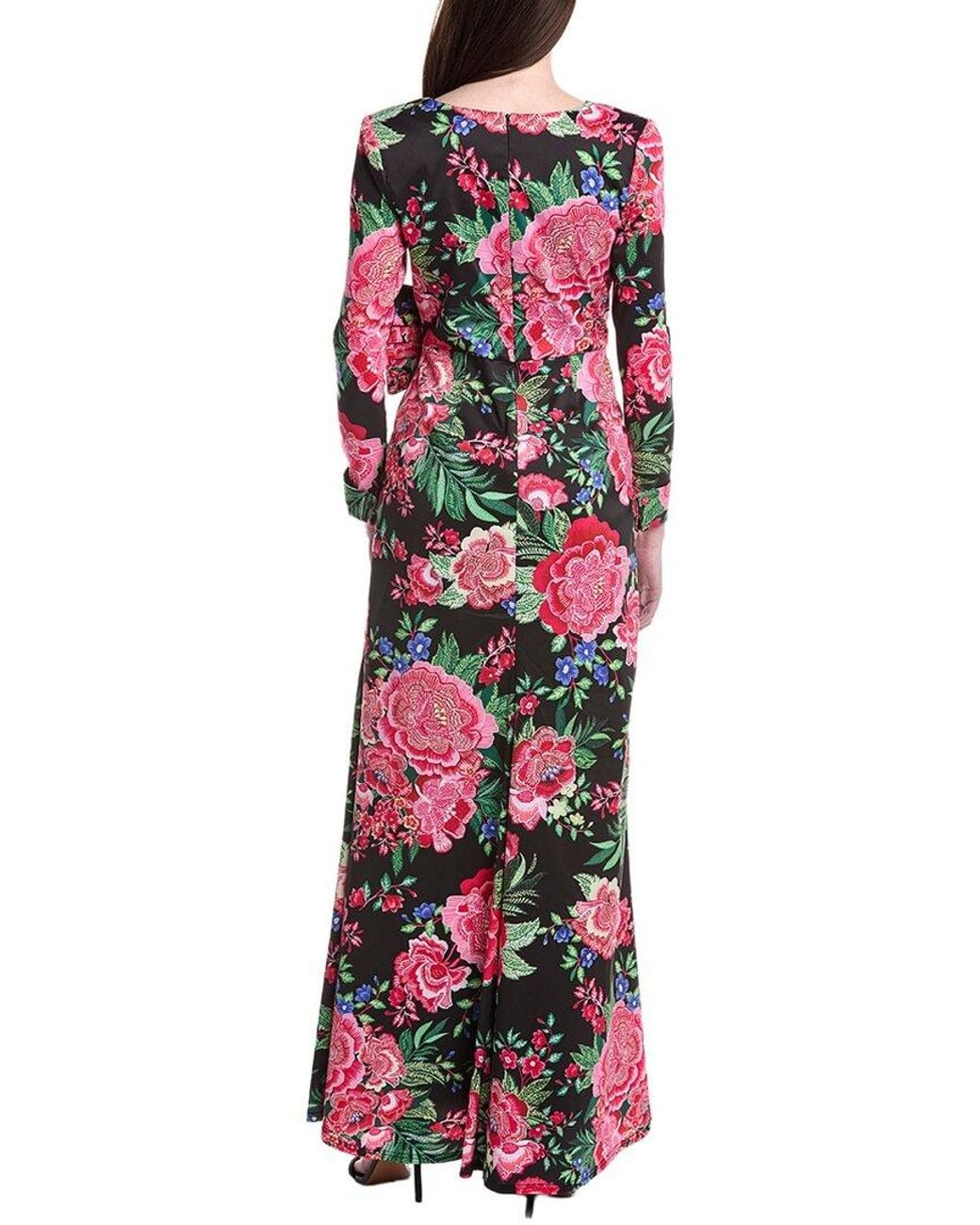 Tadashi Shoji Red Printed Long Sleeve Maxi Dress