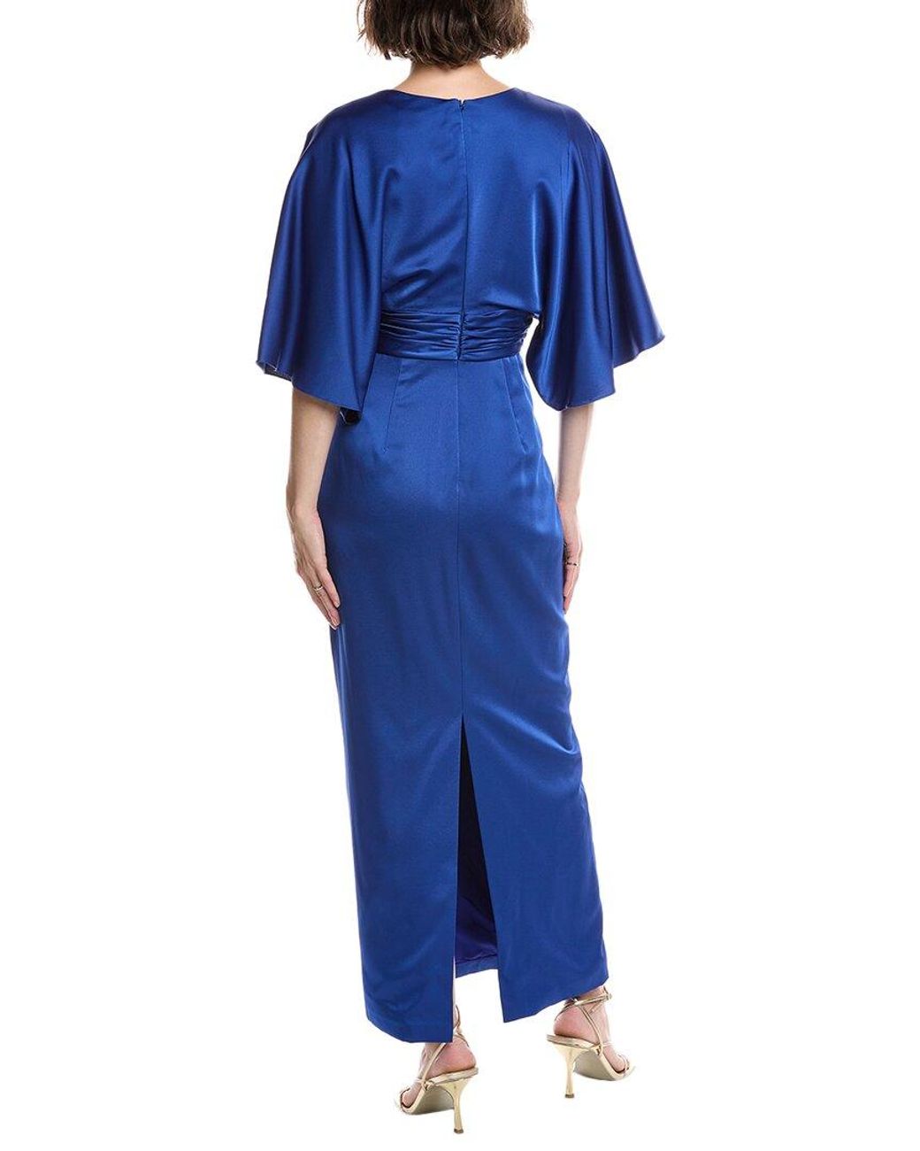 THEIA Blue Kimono Satin Gown