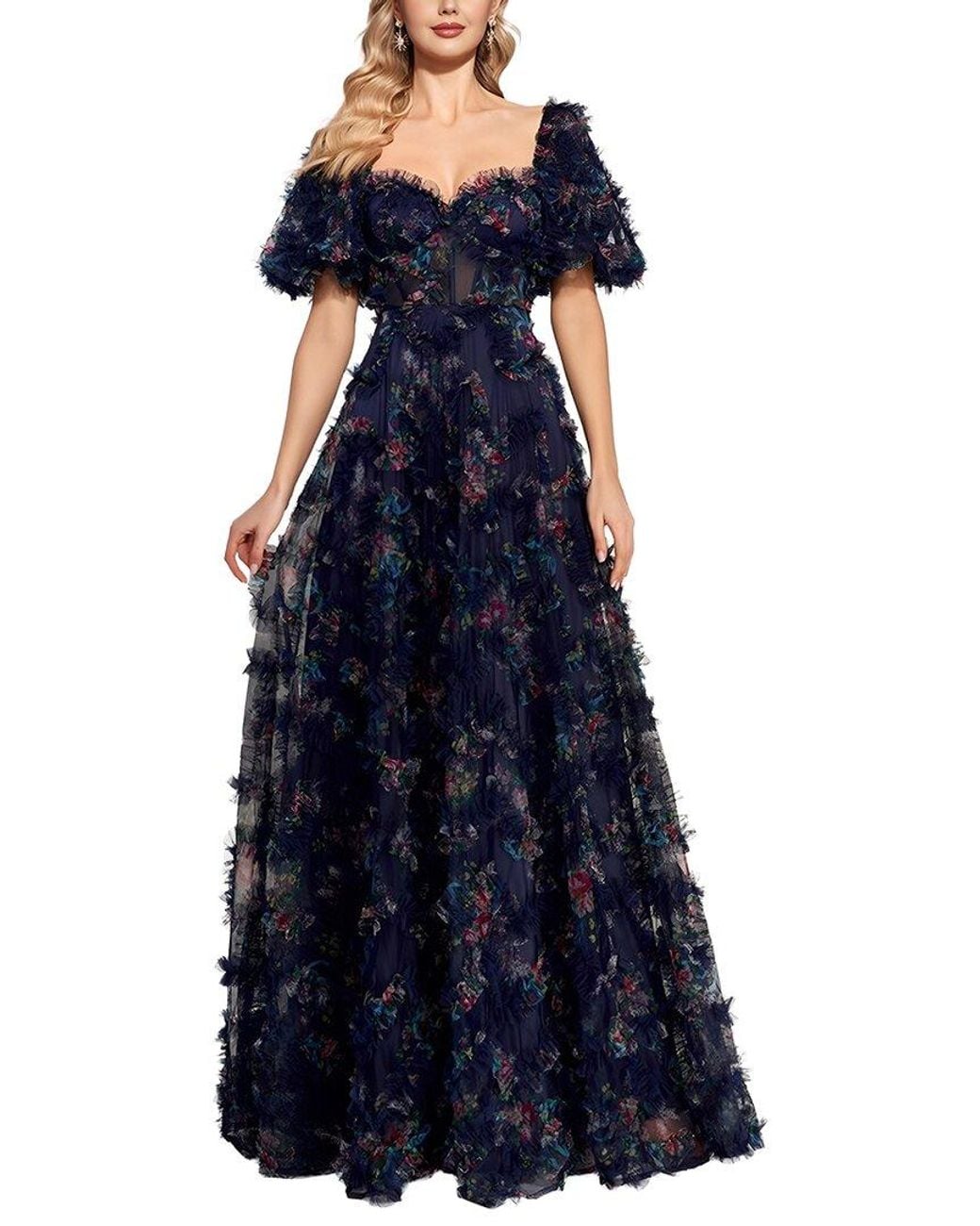 Vincent Blue Embroidered Maxi Dress