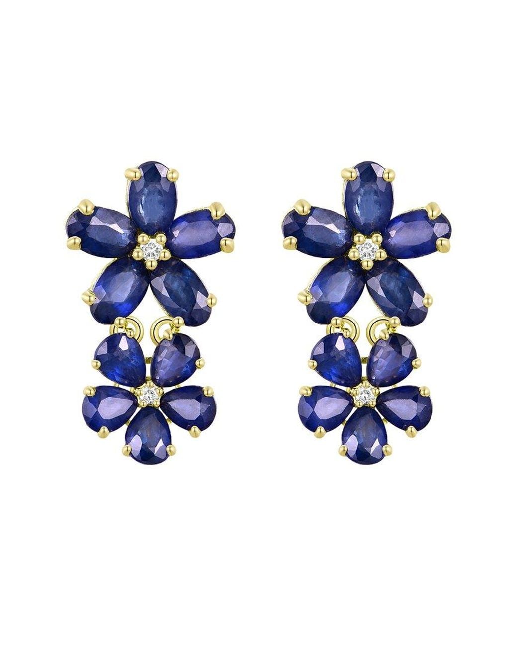 Nina Zhou Jewelry Blue 14K 4.92 Ct. Tw. Diamond & Sapphire Drop Earrings