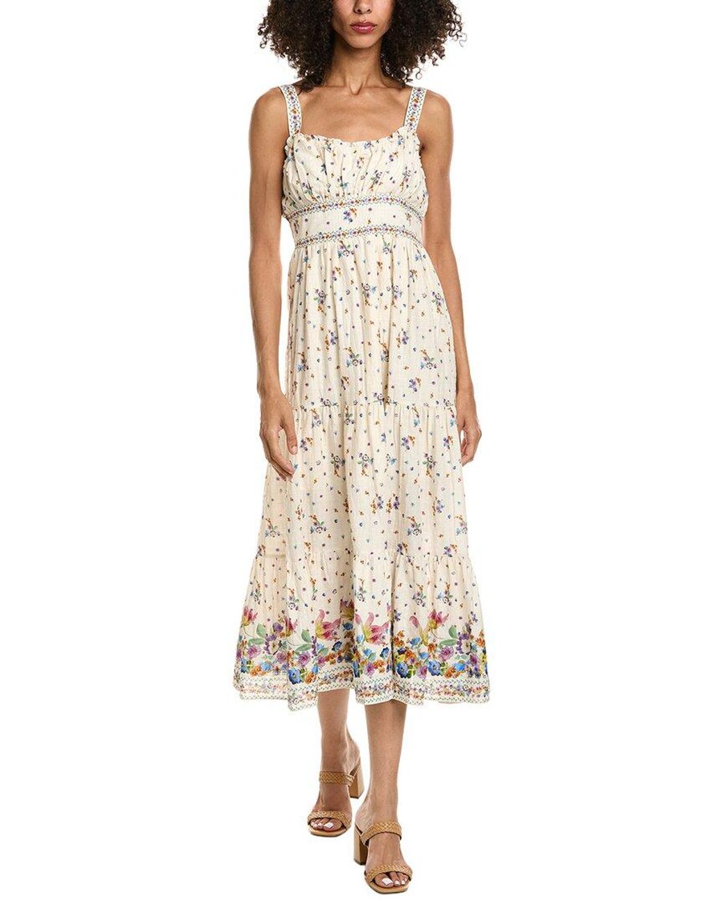 Max Studio Natural Strappy Tiered Midi Dress