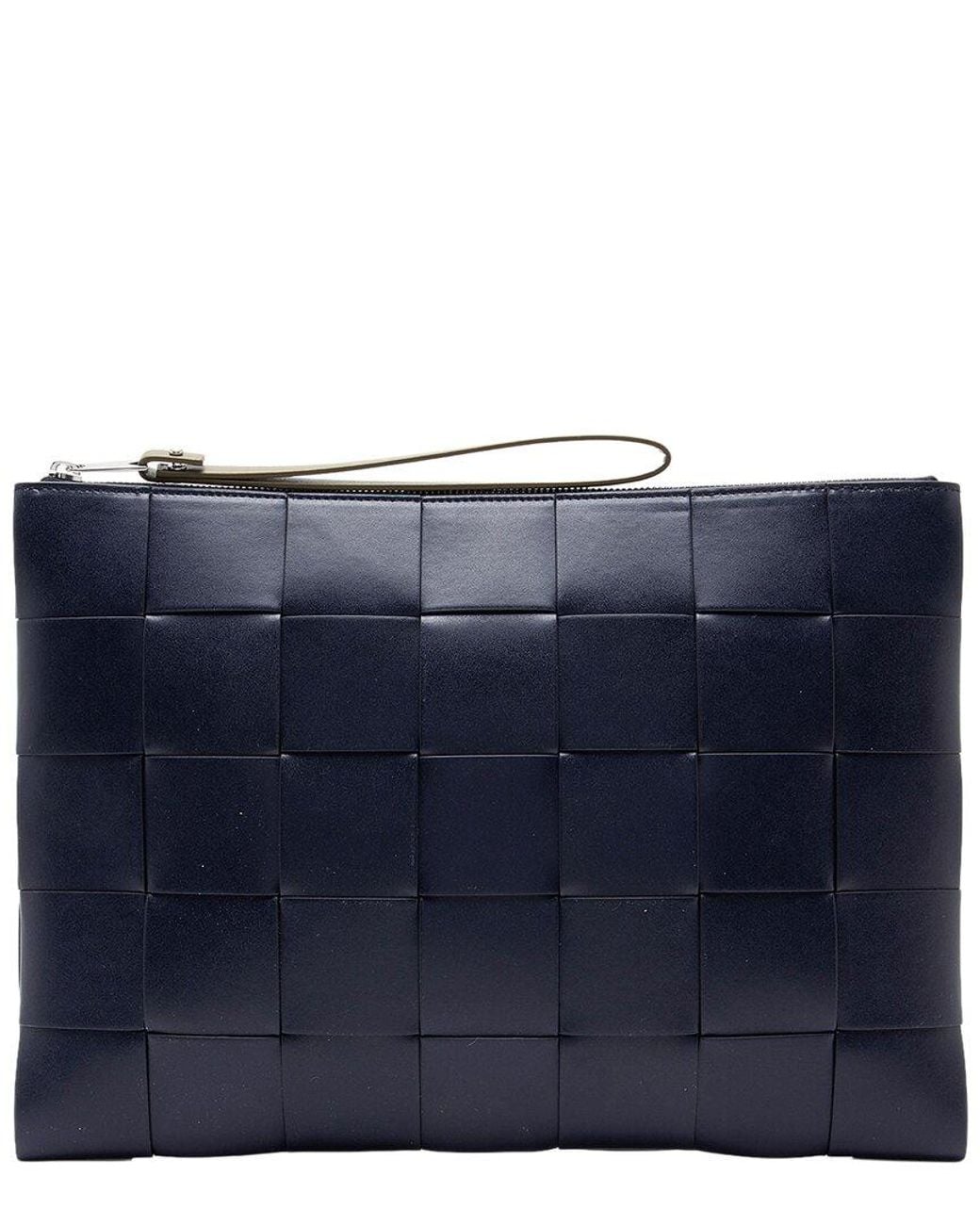Bottega Veneta Blue Maxi Intrecciato Leather Cassette Flat Pouch (Authentic Pre-Loved)