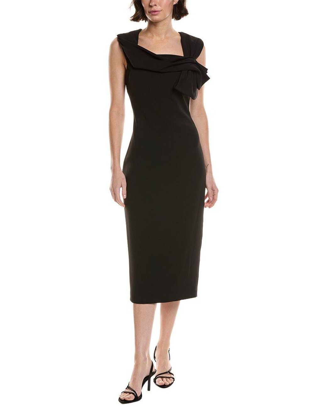 Badgley Mischka Black Pleated Cocktail Gown