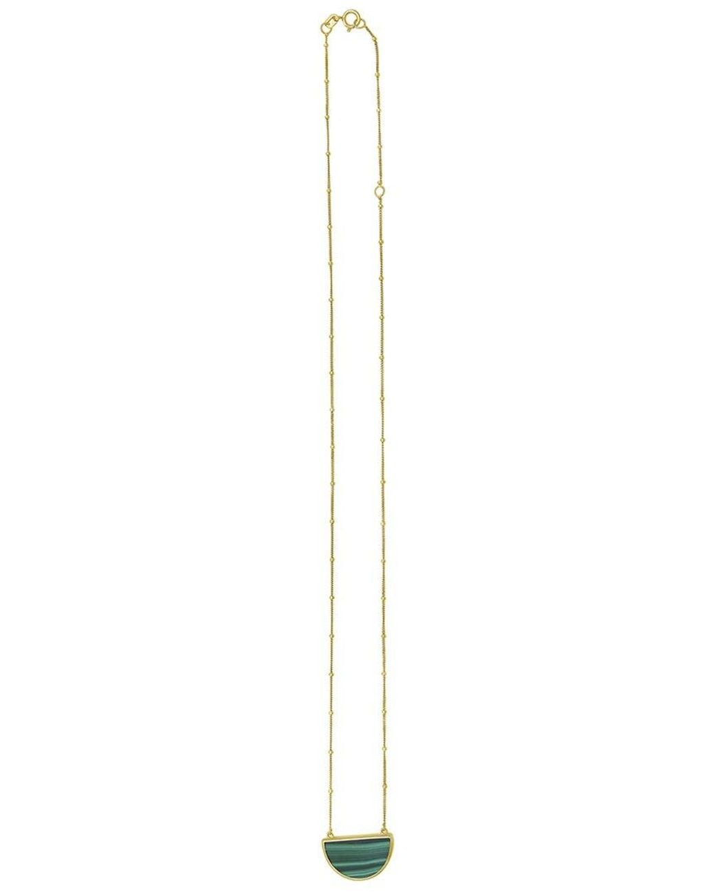 Italian Gold White 14K Malachite Half Moon Necklace