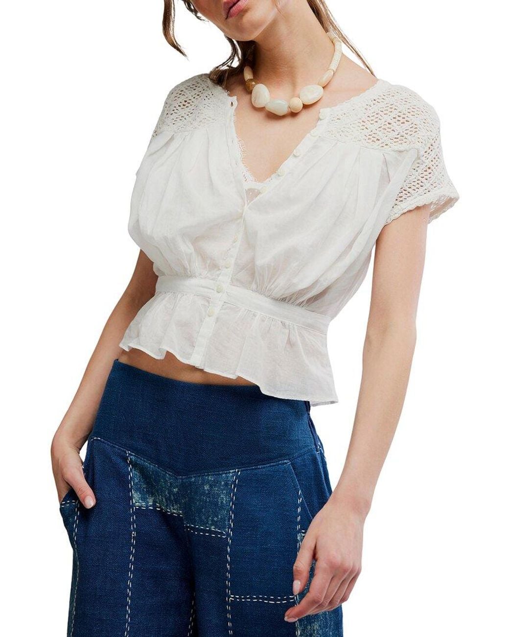 Free People Blue Gemma Embroidered Top