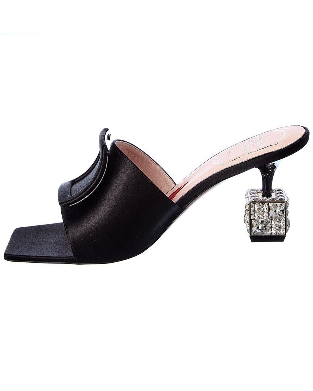 Roger Vivier Black Cube Strass Heel Satin Sandal
