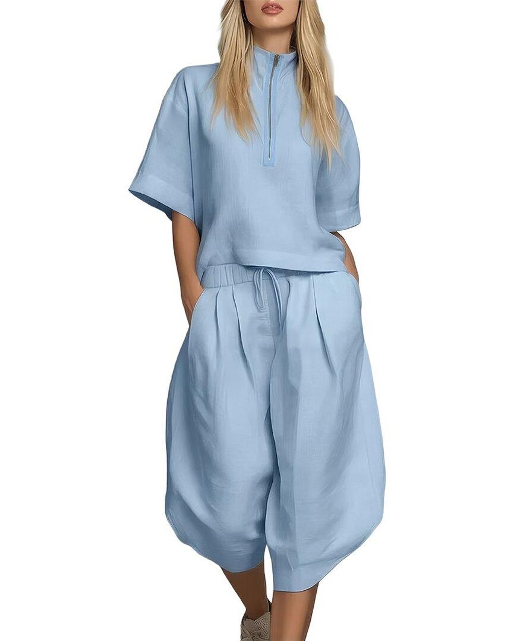 Olivia Taylor Blue 2Pc Blouse & Pant Set
