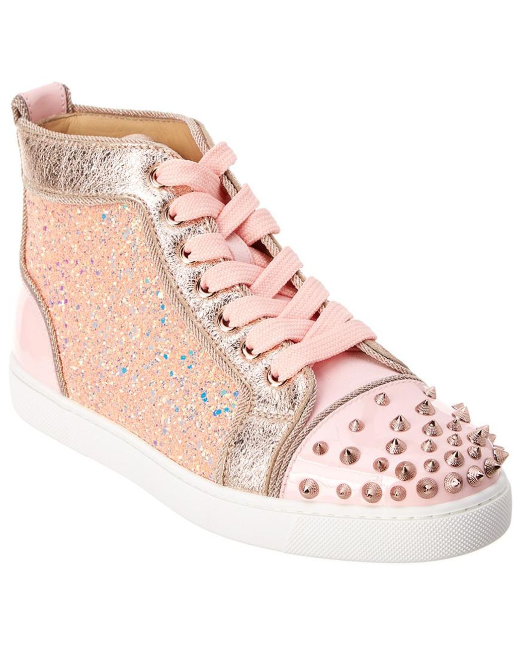 Christian Louboutin Lou Spikes Leather Sneaker in Pink | Lyst