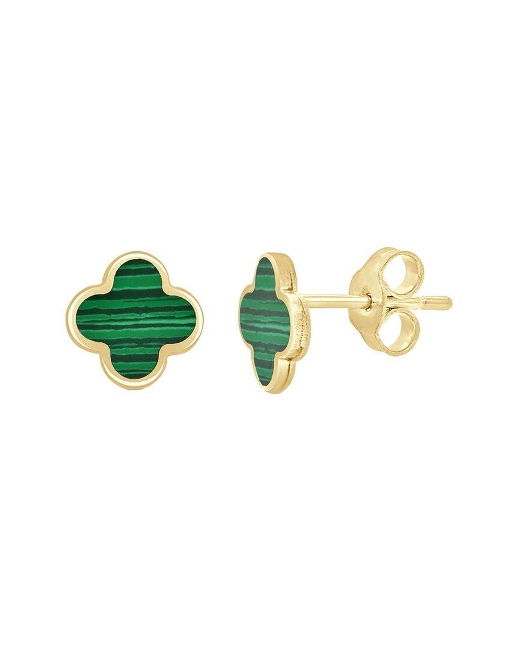 Italian Gold Green 14K Malachite Clover Studs