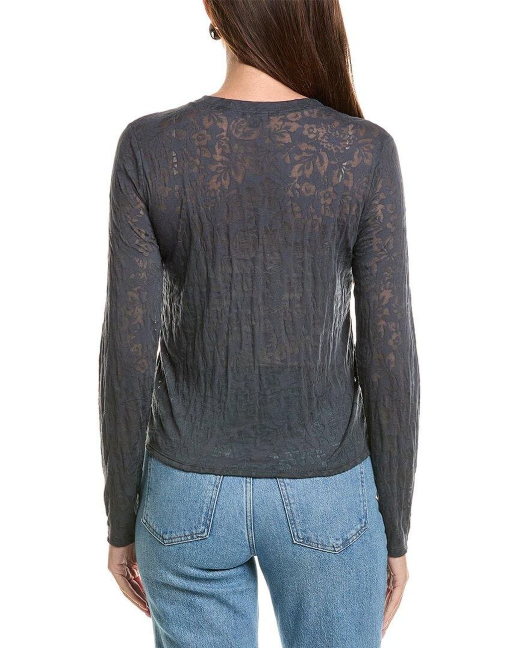 Splendid Gray Burnout Knit Long Sleeve Top