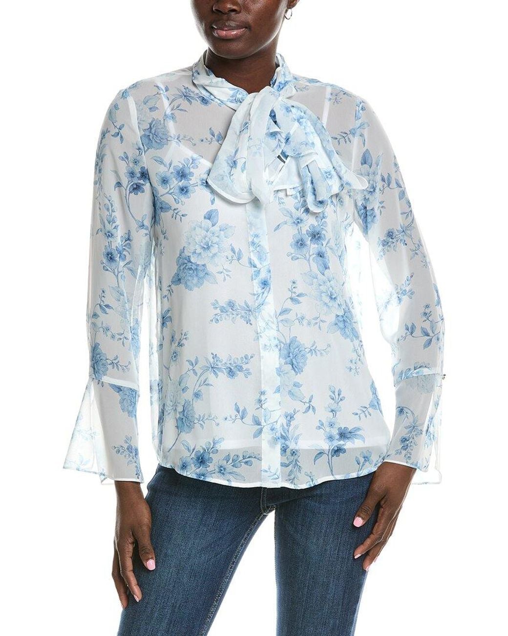 Anne Klein Blue Printed Blouse