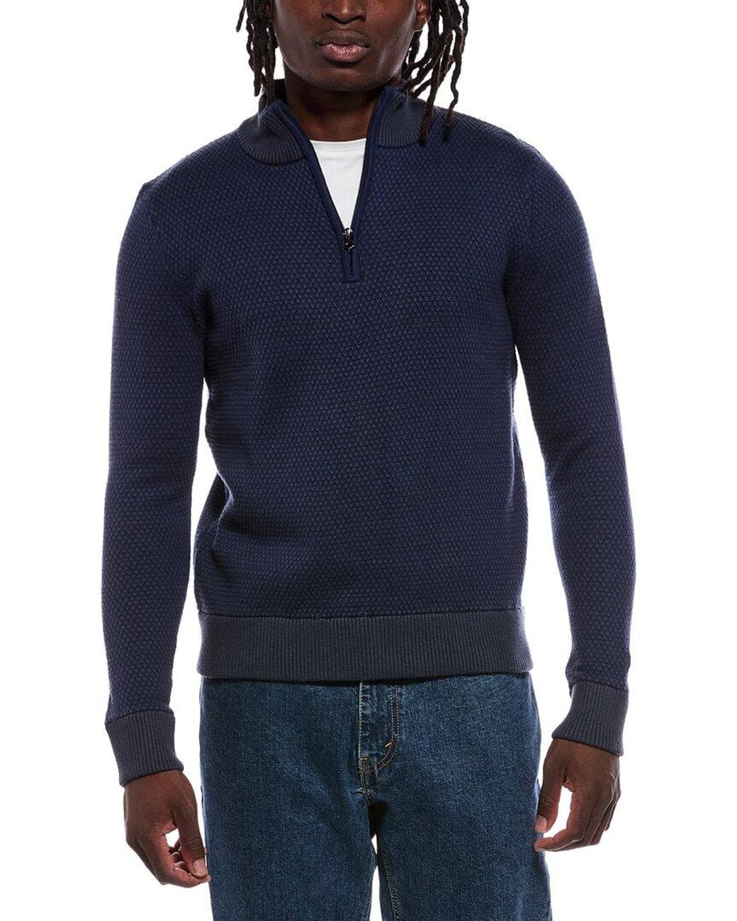 Robert Graham Blue Walton 1/4-Zip Wool & Silk-Blend Pullover for men