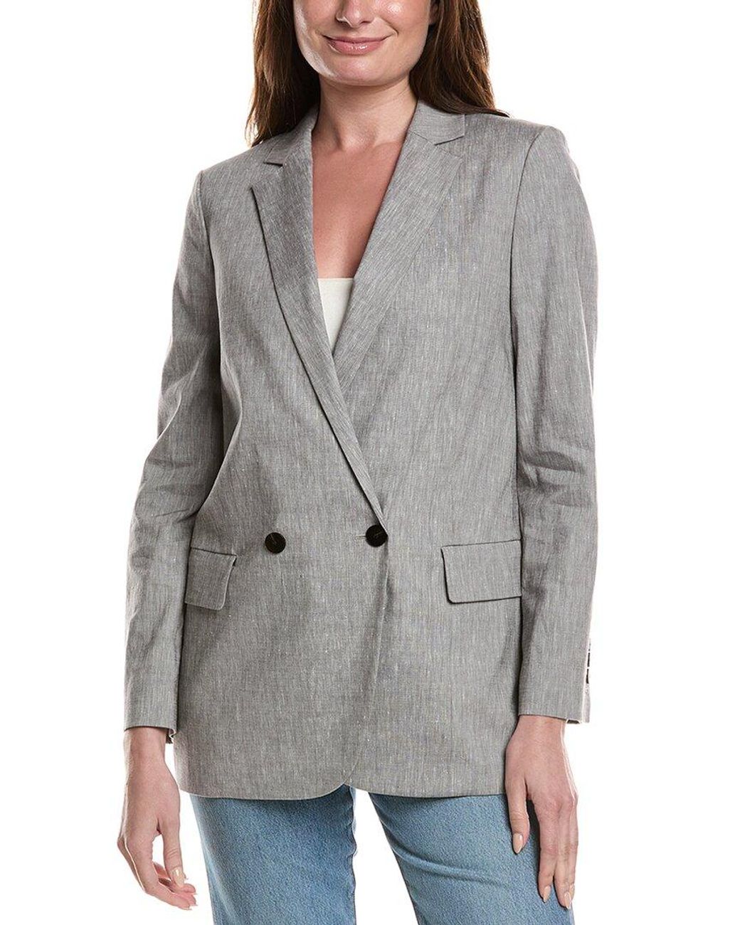 Theory Gray Double Breasted Oversized Boy Jacket