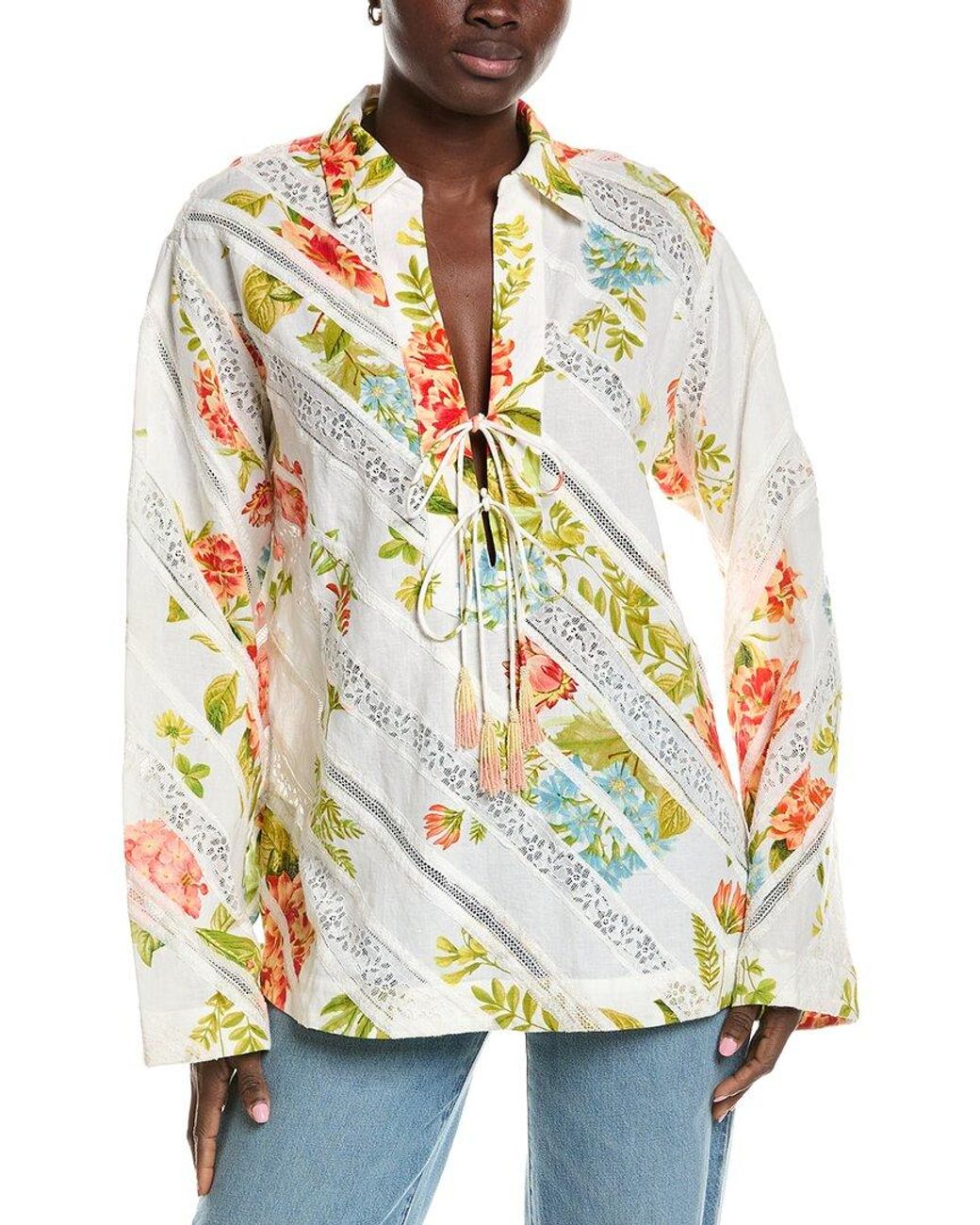 Hemant & Nandita White Drop Shoulder Linen-Blend Tunic