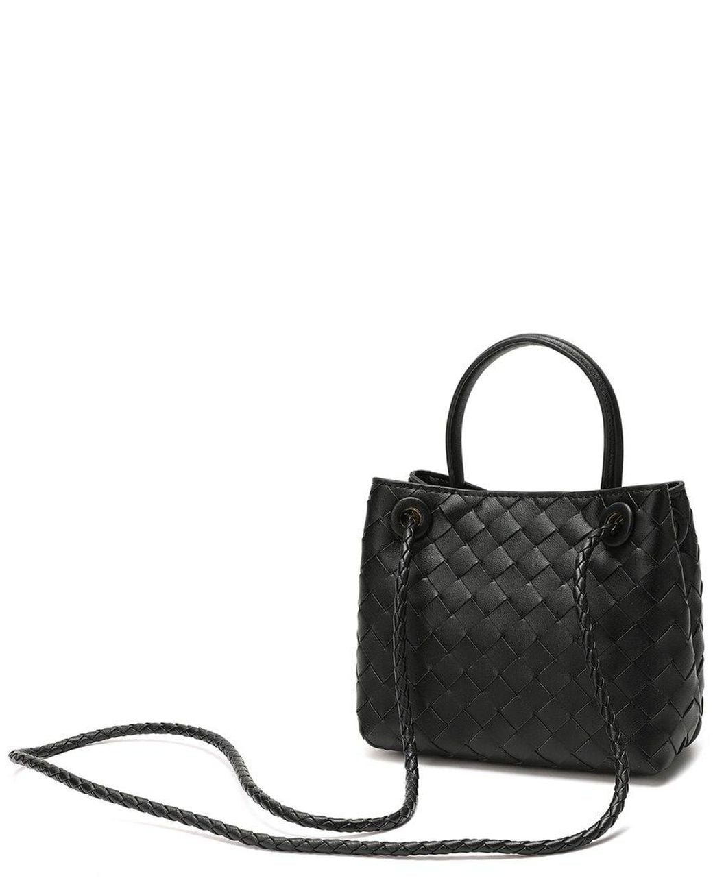 Tiffany & Fred Paris Black Woven Leather Top Handle Crossbody