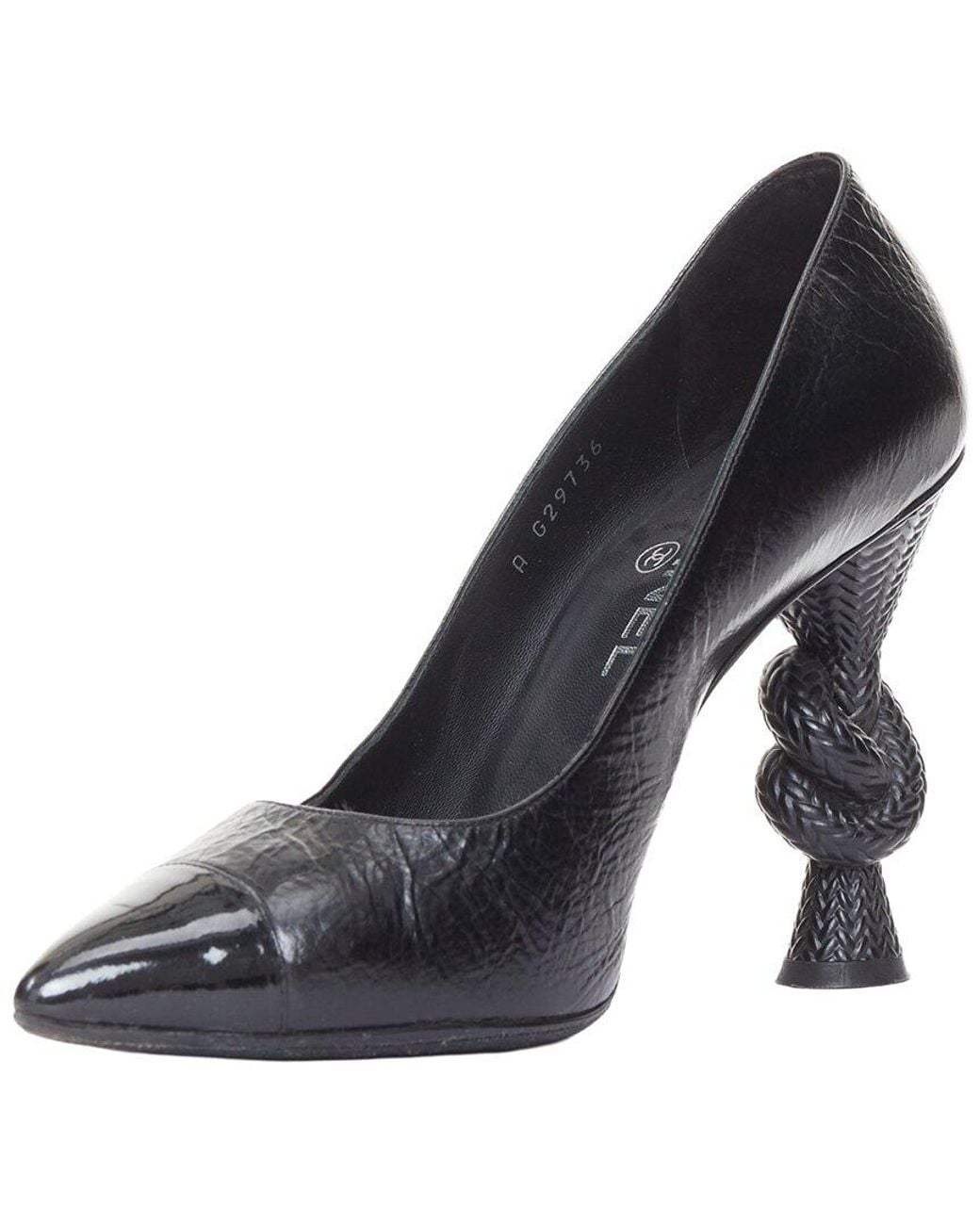 Chanel Black Patent Leather Sculpted Sailor Knot Cc Cap Toe Pump (Authentic Pre-Loved)