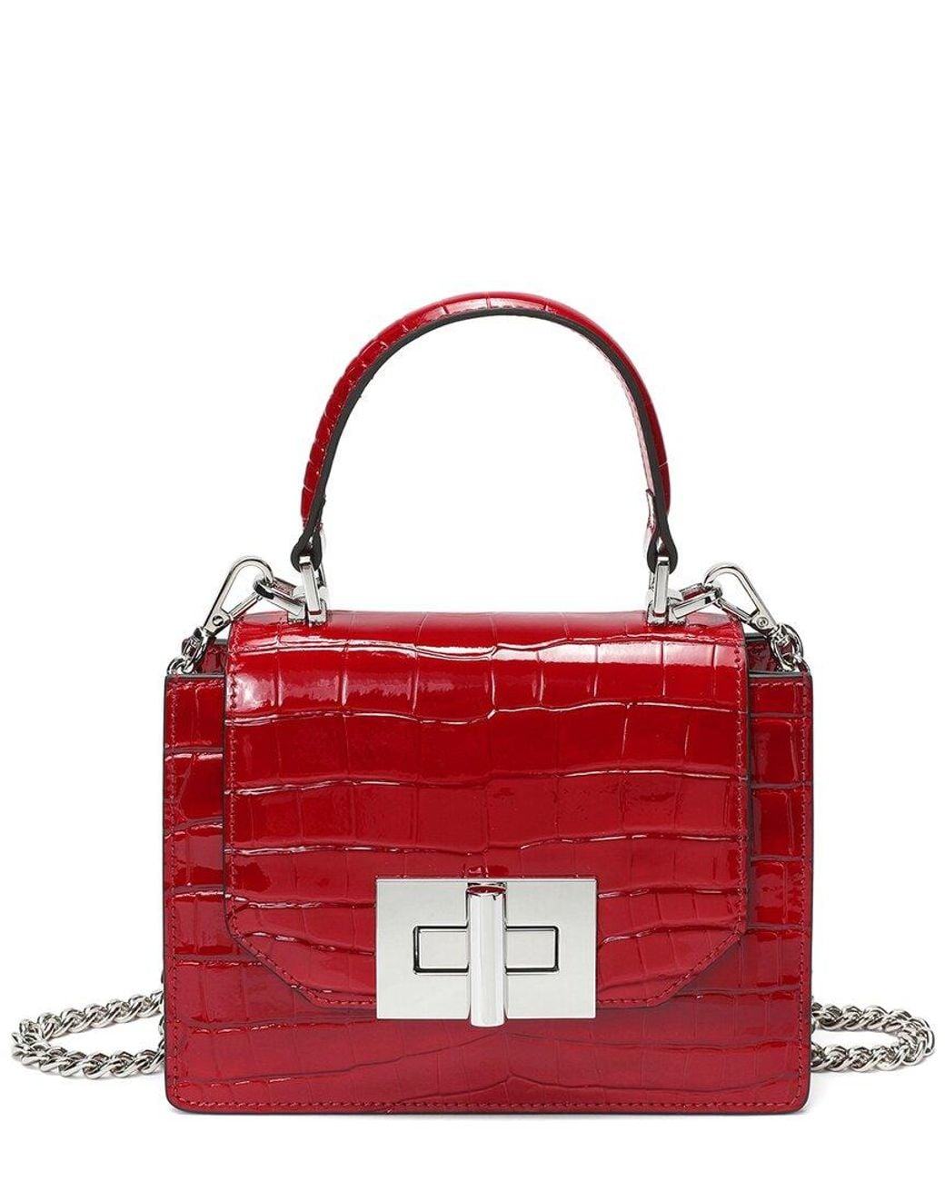 Tiffany & Fred Paris Red Croc-Embossed Patent Satchel