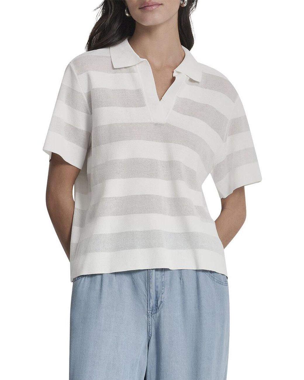 DKNY Gray Sheer Striped Polo Sweater