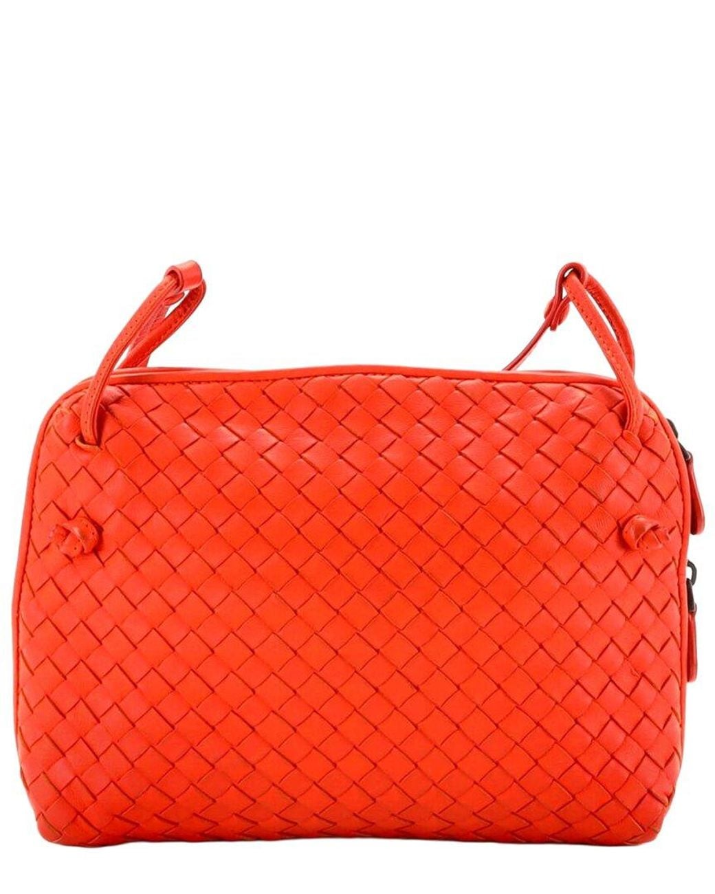 Bottega Veneta Red Orange Intrecciato Leather Nodini Crossbody Small (authentic Pre-loved)