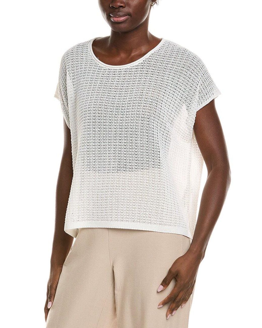 Eileen Fisher White Jewel Neck Sweater