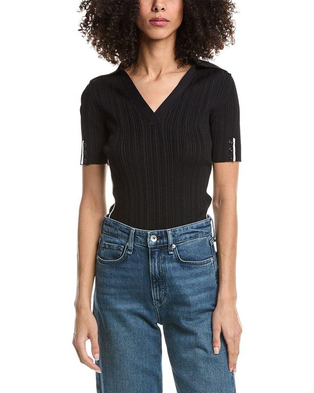 3.1 Phillip Lim Black Lux V-Neck Polo Shirt