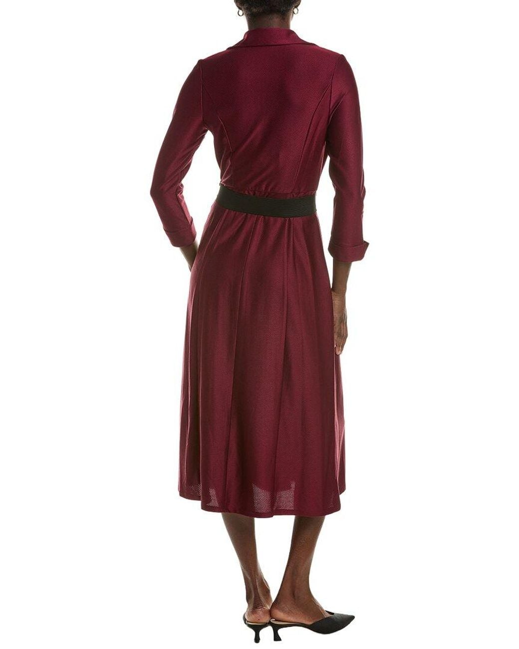 Maison Tara Red Long Sleeve Midi Dress