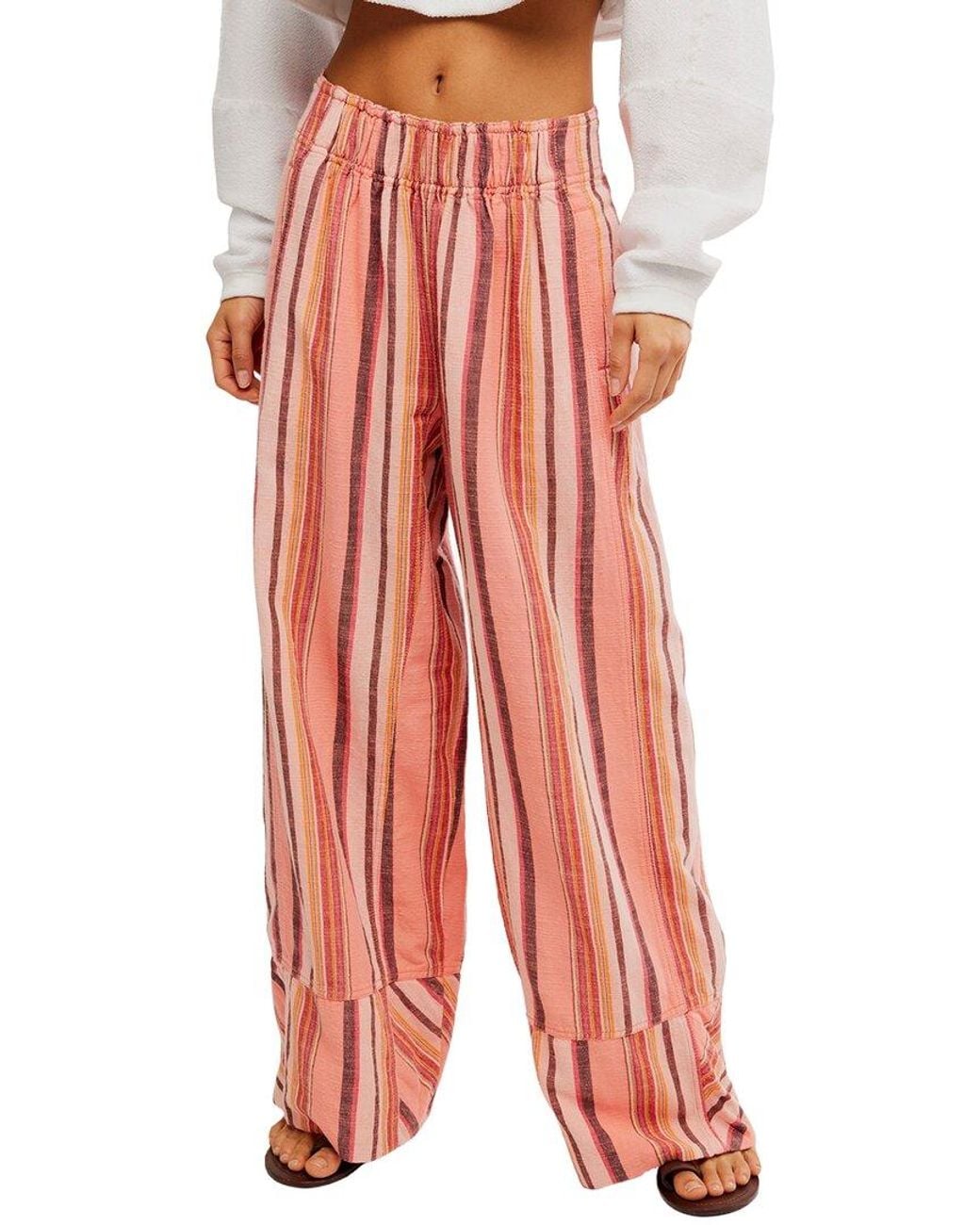 Free People Red Days End Solar Linen Stripe Pant