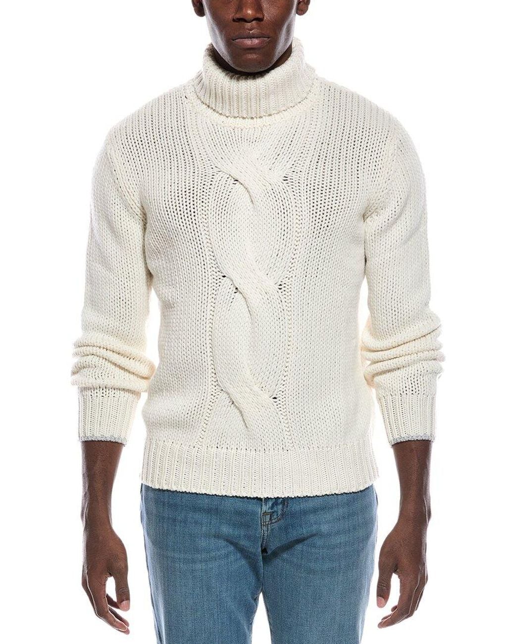 Brunello Cucinelli White Cable 100% Cashmere Turtleneck Sweater for men