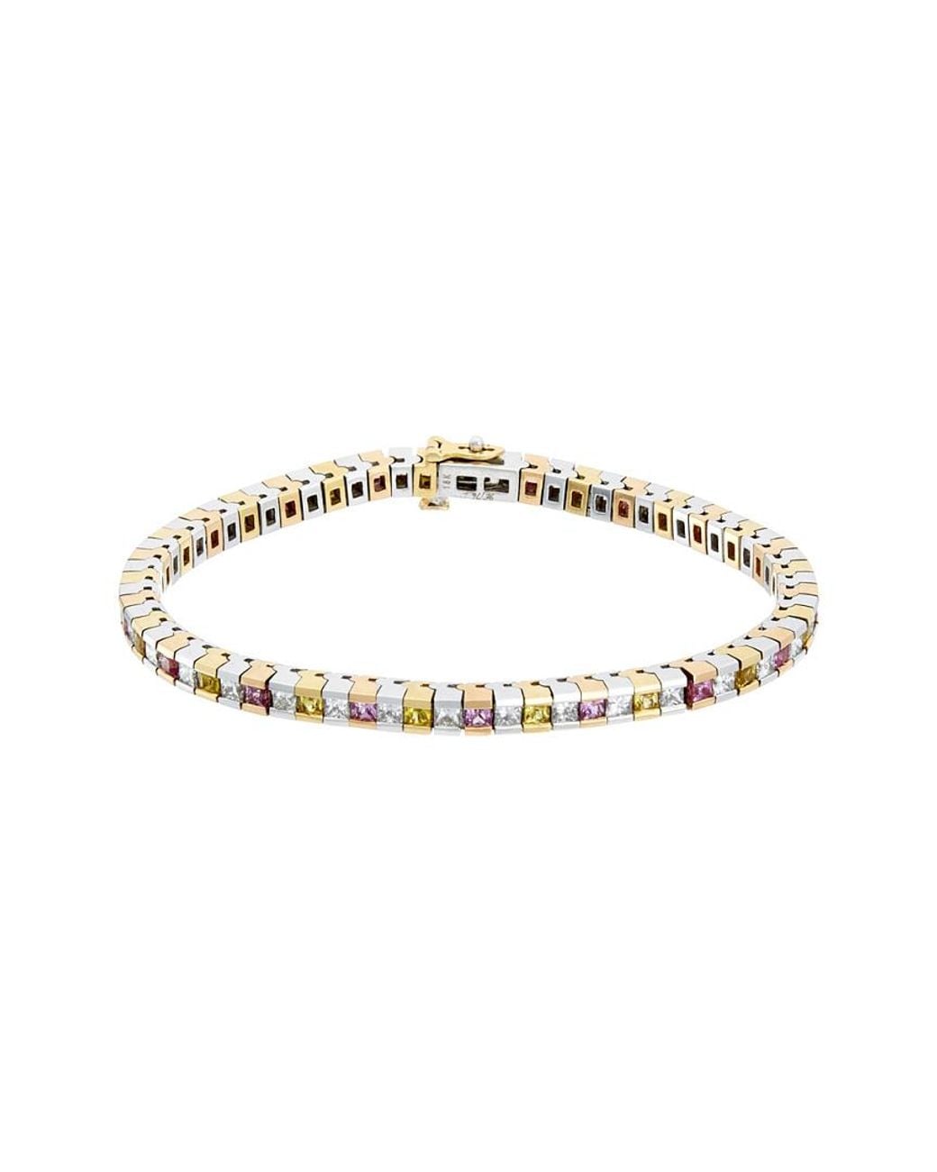 Diana M Metallic Fine Jewelry 18k Tri-tone 9.27 Ct. Tw. Diamond & Sapphire Tennis Bracelet