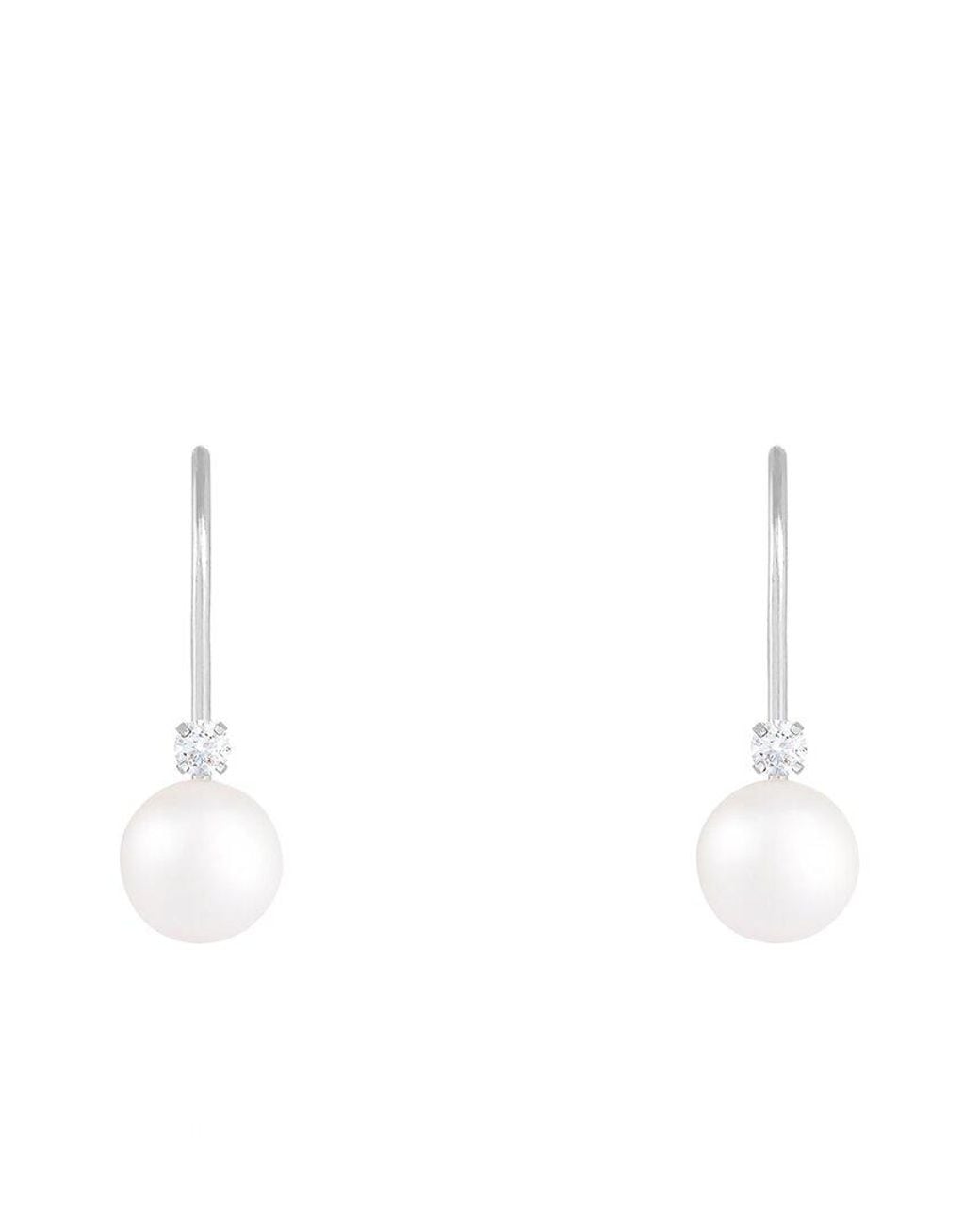 Splendid White 14k 0.06 Ct. Tw. Diamond 6-6.5mm Pearl Earrings