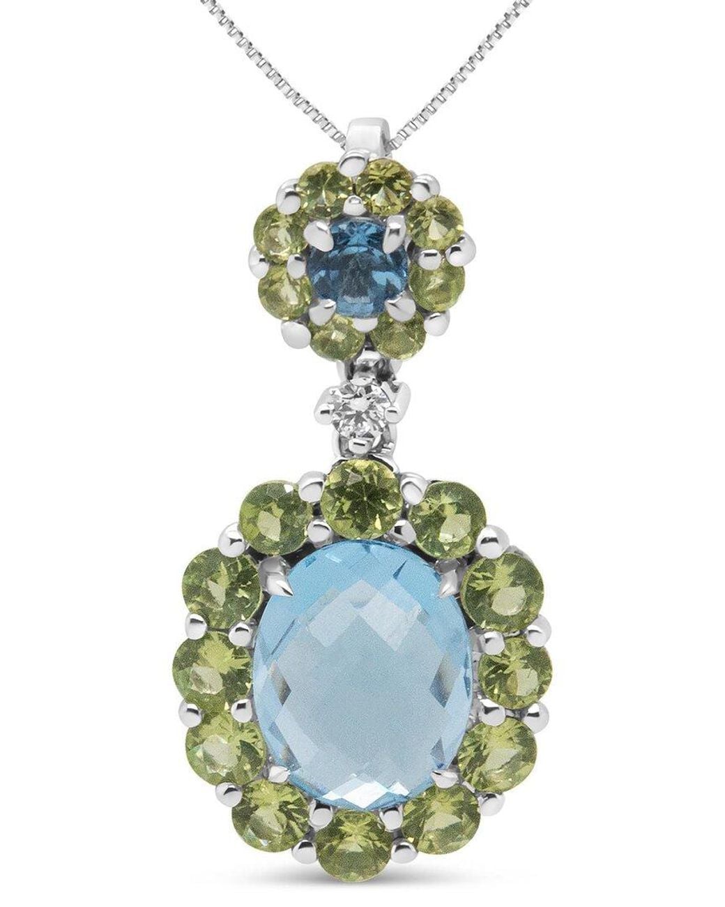Haus of Brilliance Blue Colorful Gemstones 18K 0.05 Ct. Tw. Diamond & Topaz Pendant Necklace
