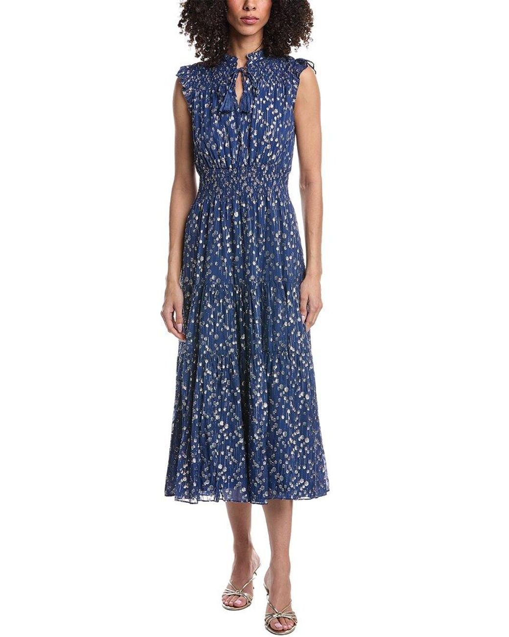 Sail To Sable Blue Smocked Waist Midi Dress